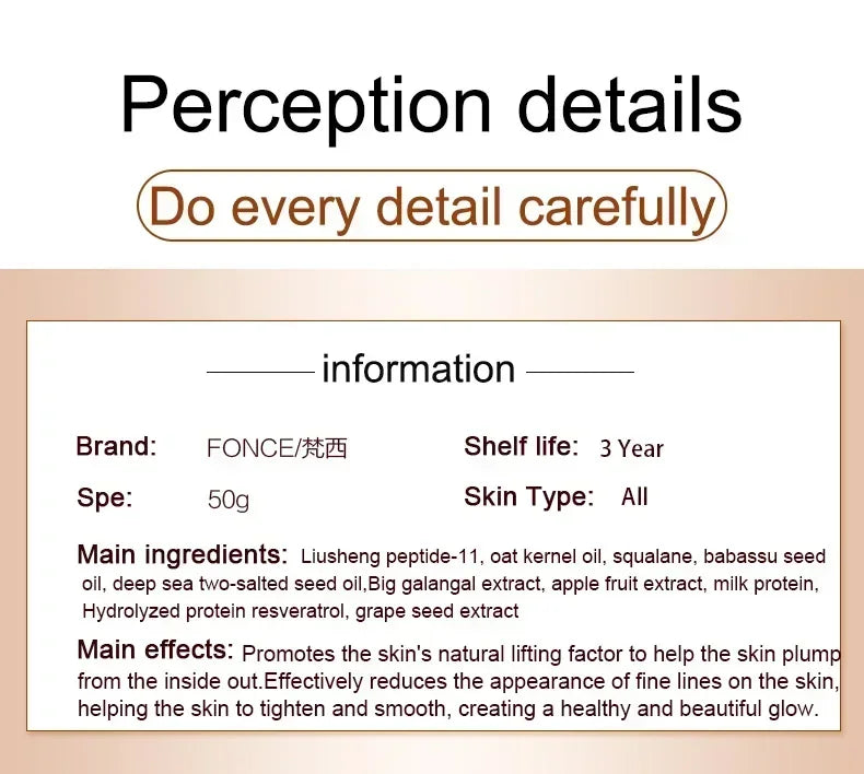 Fonce Korea Anti Aging Wrinkle Remover Face Cream Dry Skin Hydrating Facial Lifting Firming Day Night Cream Peptide Serum 50g
