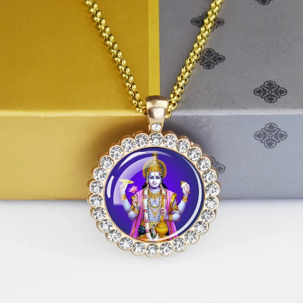 Hinduism Necklace Ganesha Goddess Kashmi Vishnu Rhinestone Pendant Shiva Amulet Charms Necklaces Women Indian Buddhism Jewelry