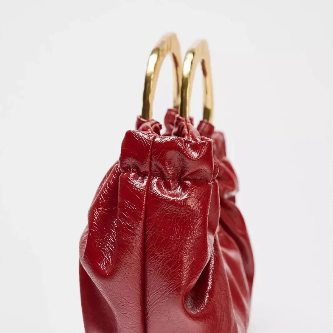 Fashion Ruched Women Handbags Designer Metal Handle Hand bag Luxury Oil Wax Pu Leather Shoulder Crossbody Bags Small Tote Purses