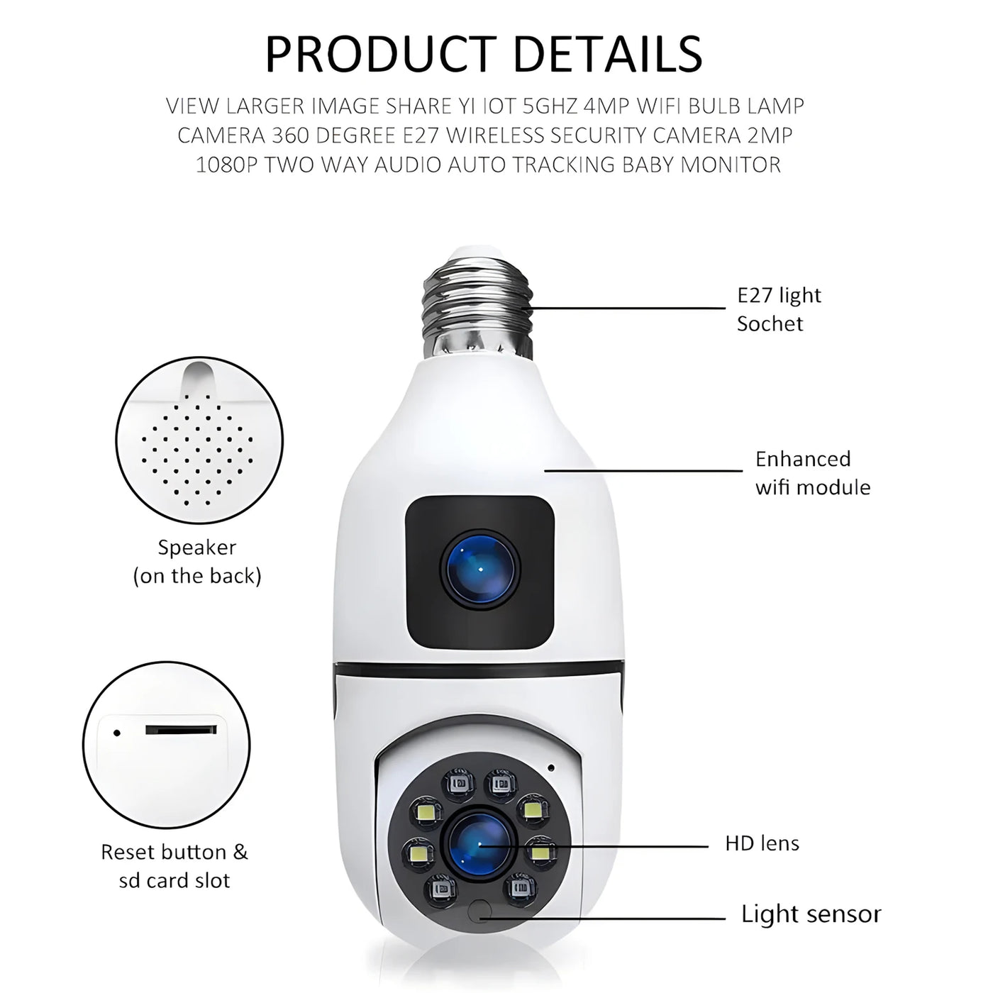 2.4G WiFi Bulb Camera Dual Lens E27 Base Indoor Baby Monitor Wireless Security Protection Video Surveillance Night Vision