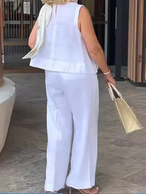 Linen Comfortable Two Piece Sets Tops For Women