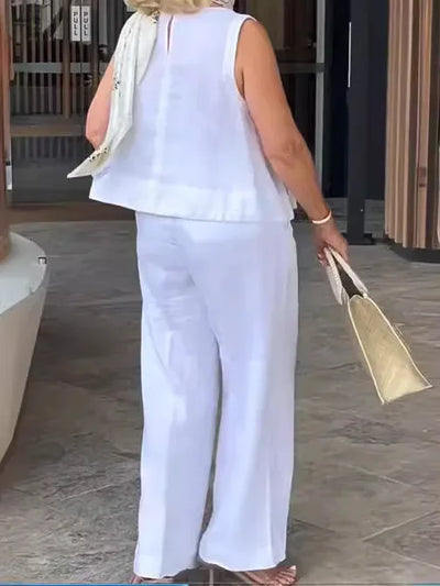 Linen Comfortable Two Piece Sets Tops For Women