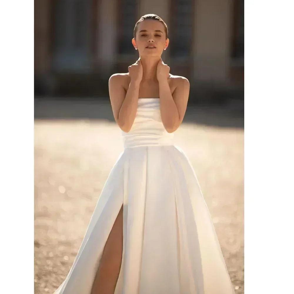 Simple white wedding dresses long sleeve high neck