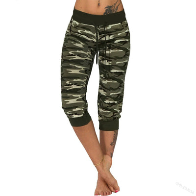 Women's Pants Sports 2025 New Casual Fashion Casual Fit Yoga Camo Print Drawstring Capris Breathable Comfortable Streetwear Pant