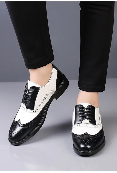 Retro Men's Oxford Shoes Fashion Block Carved Casual Shoes Social Shoes Male Business Dress Leather Shoe Zapatos Para Hombres