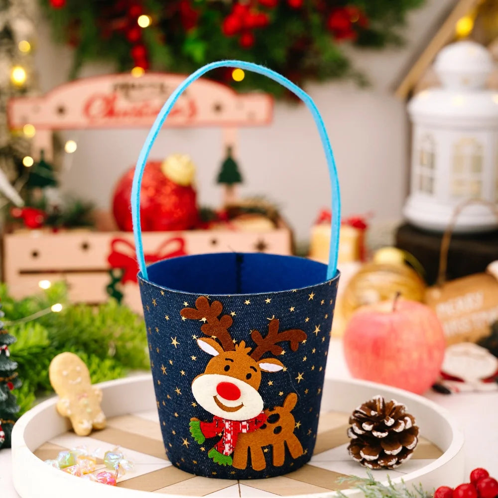 Christmas Gift Bag Spacious Cartoon Gift Bucket Elk Cloth Handbag Festive Santa Claus Bag For Gift Giving 'S Party