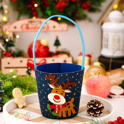 Christmas Gift Bag Spacious Cartoon Gift Bucket Elk Cloth Handbag Festive Santa Claus Bag For Gift Giving 'S Party