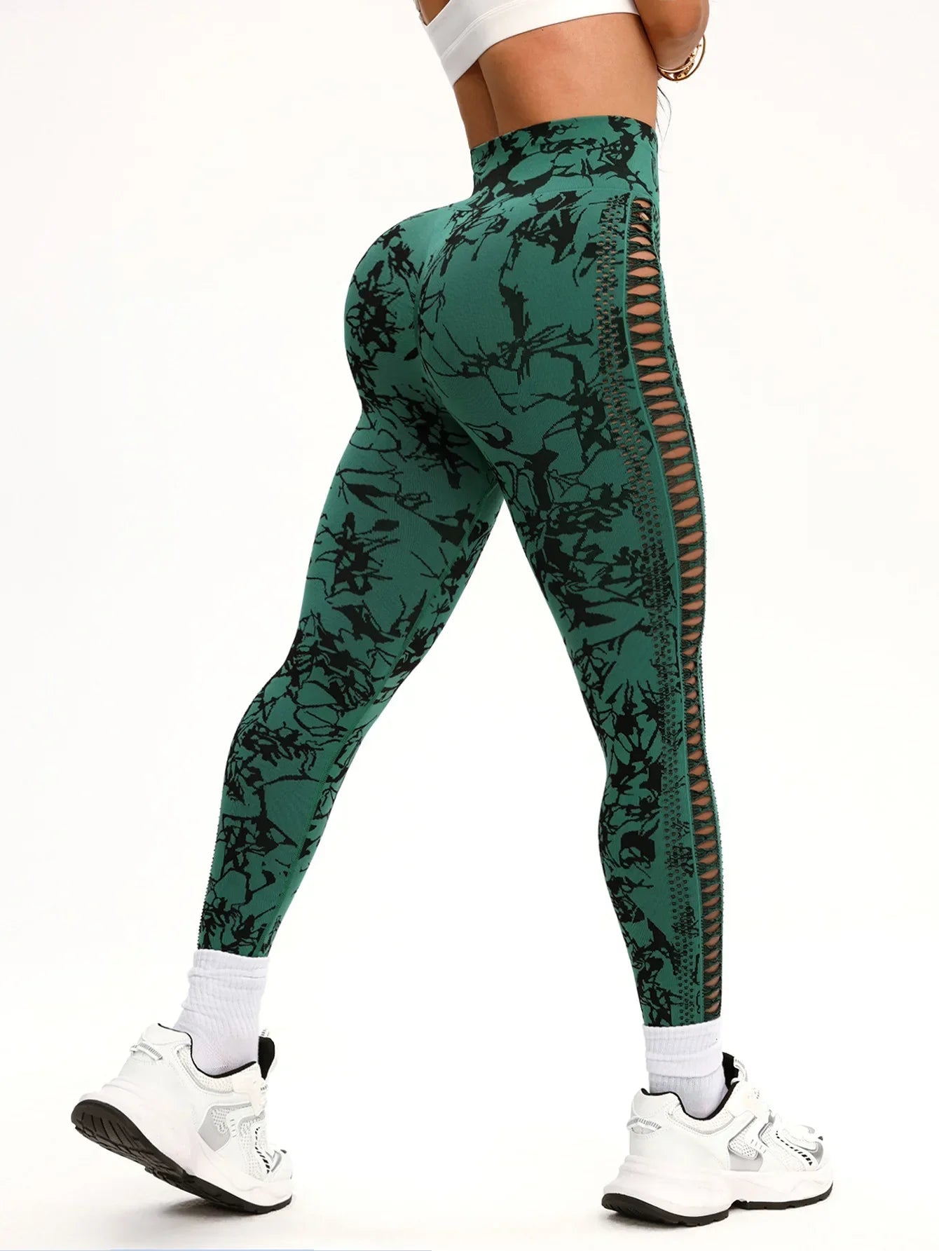 Women Tie Dye Hollow Out Yoga Leggings Seamless