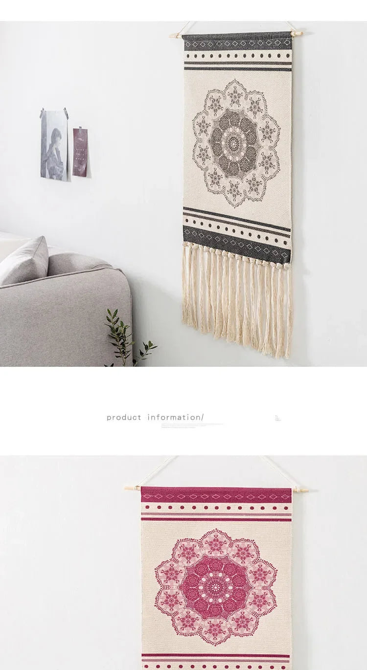 Home decoration Bohemian Tapestry Wall decor aesthetic room Tassel Macrame Hanging Art geometric Woven Cotton Handmade Linen for
