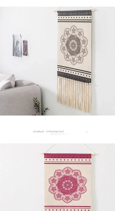 Home decoration Bohemian Tapestry Wall decor aesthetic room Tassel Macrame Hanging Art geometric Woven Cotton Handmade Linen for