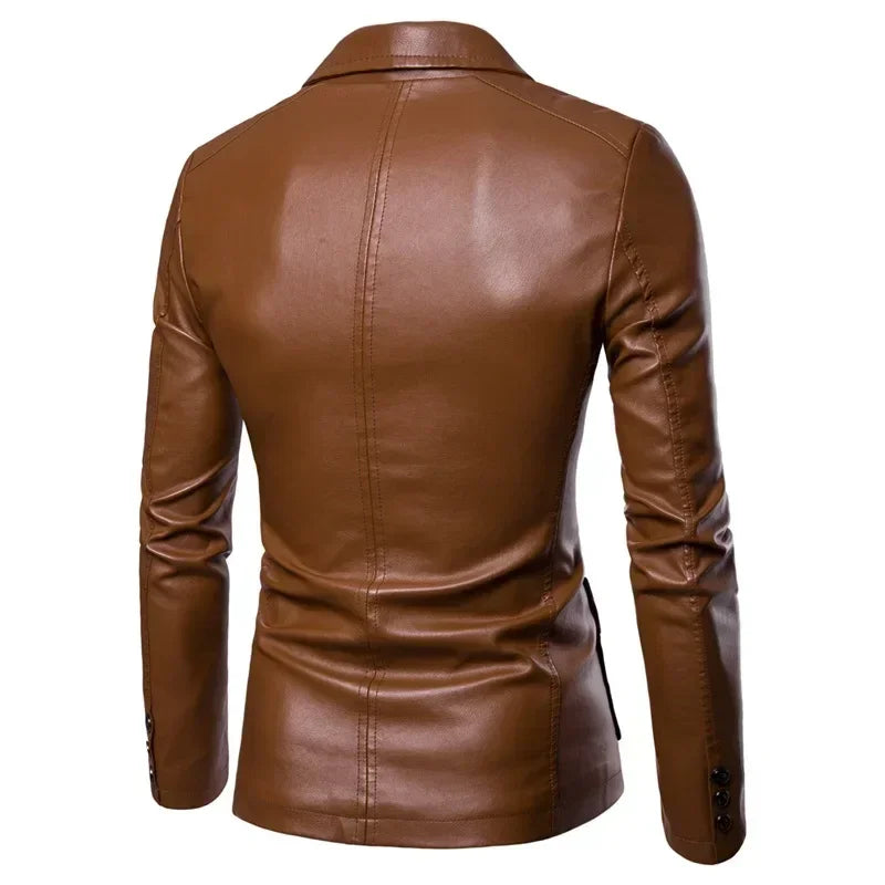 Blazer Man 2025 Men's PU Leather Jackets for Men Autumn Jacket Button Turn Down Collar Business Coat Biker Motocycle Jacket