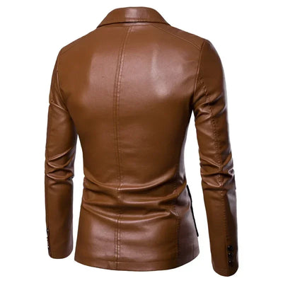 Blazer Man 2025 Men's PU Leather Jackets for Men Autumn Jacket Button Turn Down Collar Business Coat Biker Motocycle Jacket