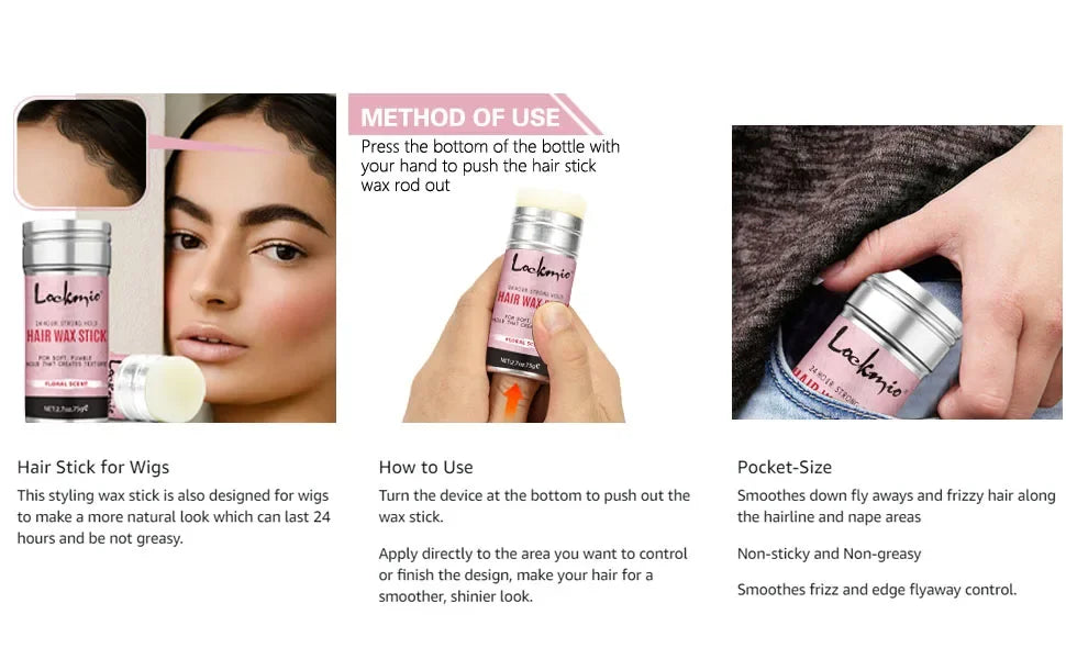 Professional Styling Wax for Women Anti-frizz Pomade Smoothing Broken Back Hair Mud Messy Hairs Control Wax Rod for Natural Wigs