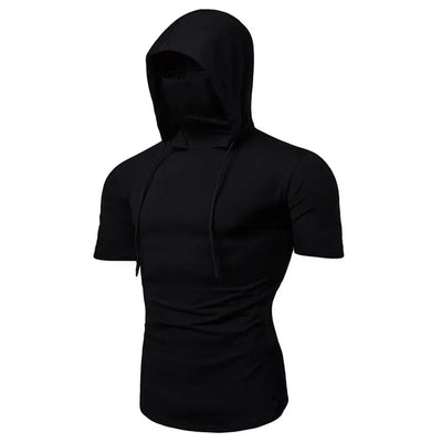 Men Athletic Hoodies Fashion Slim Fit Long Sleeve Sweatshirt with Mask Design Solid Color Sport Fitness Casual Pullover Outwear