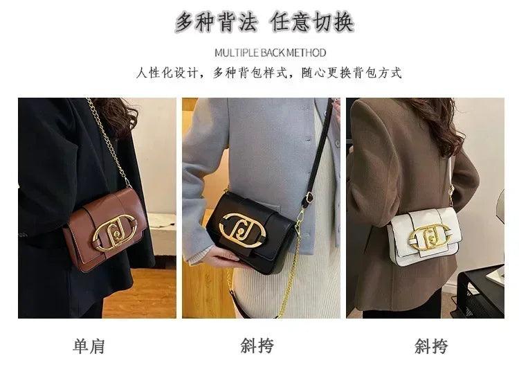 Designer handbags for women leather metal buckle flap square shoulder bags fashion 2024 ladies messenger females casual