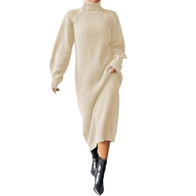 Knit Dresses Women Turtleneck Straight Long Dress Solid Full Sleeve Thick Casual Vestidos Basis Lady Autumn Winter 2025