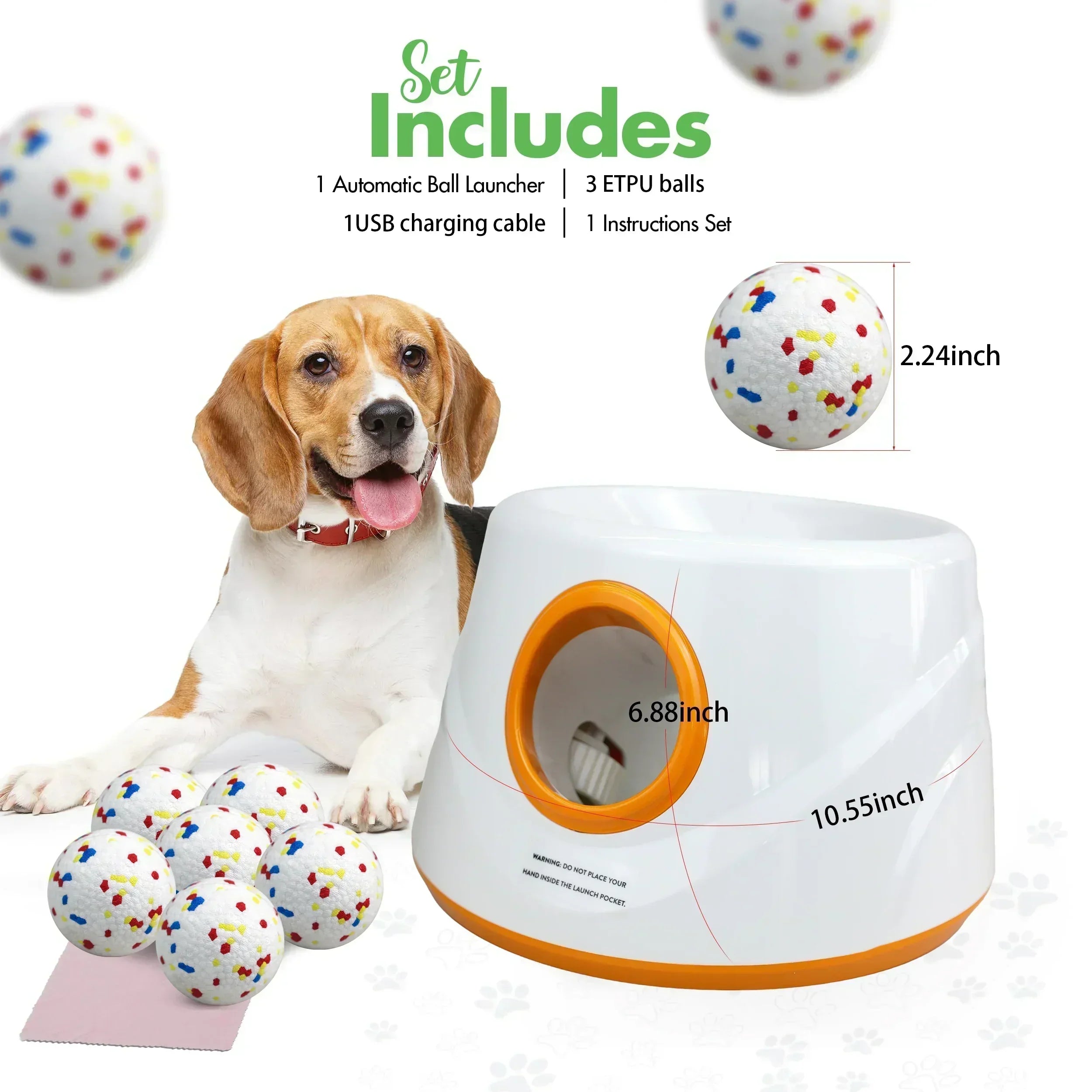 Automatic ball launcher indoor/outdoor dog toy 3 distance settings etpu balls tennis interactive toys
