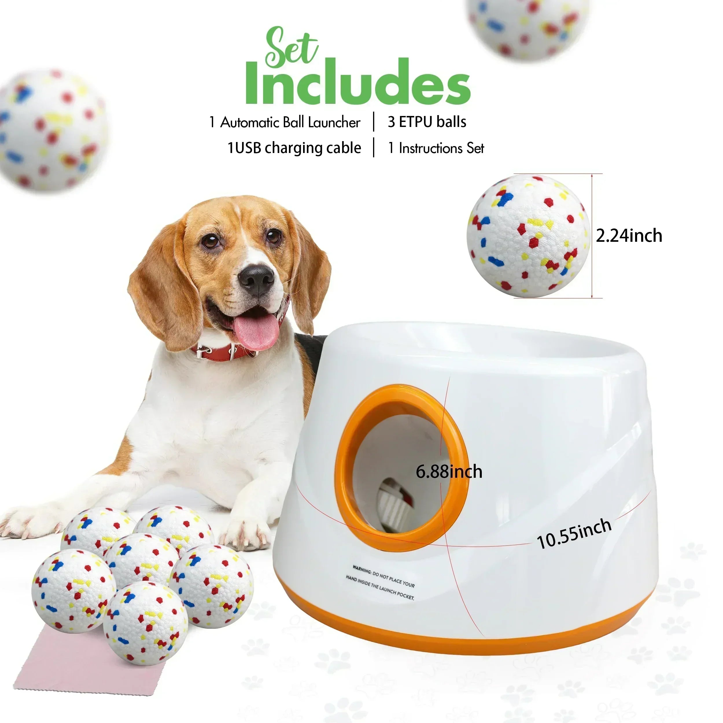 Automatic ball launcher indoor/outdoor dog toy 3 distance settings etpu balls tennis interactive toys