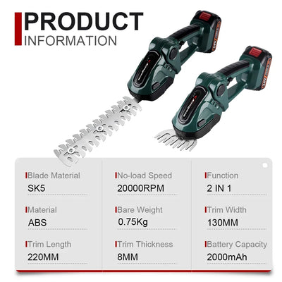 NEWBENY 2 IN 1 Electric Hedge Trimmer Lawn Mower Household Garden Shrub Scissors Grass Scissors For Makita 18V Battery Pin