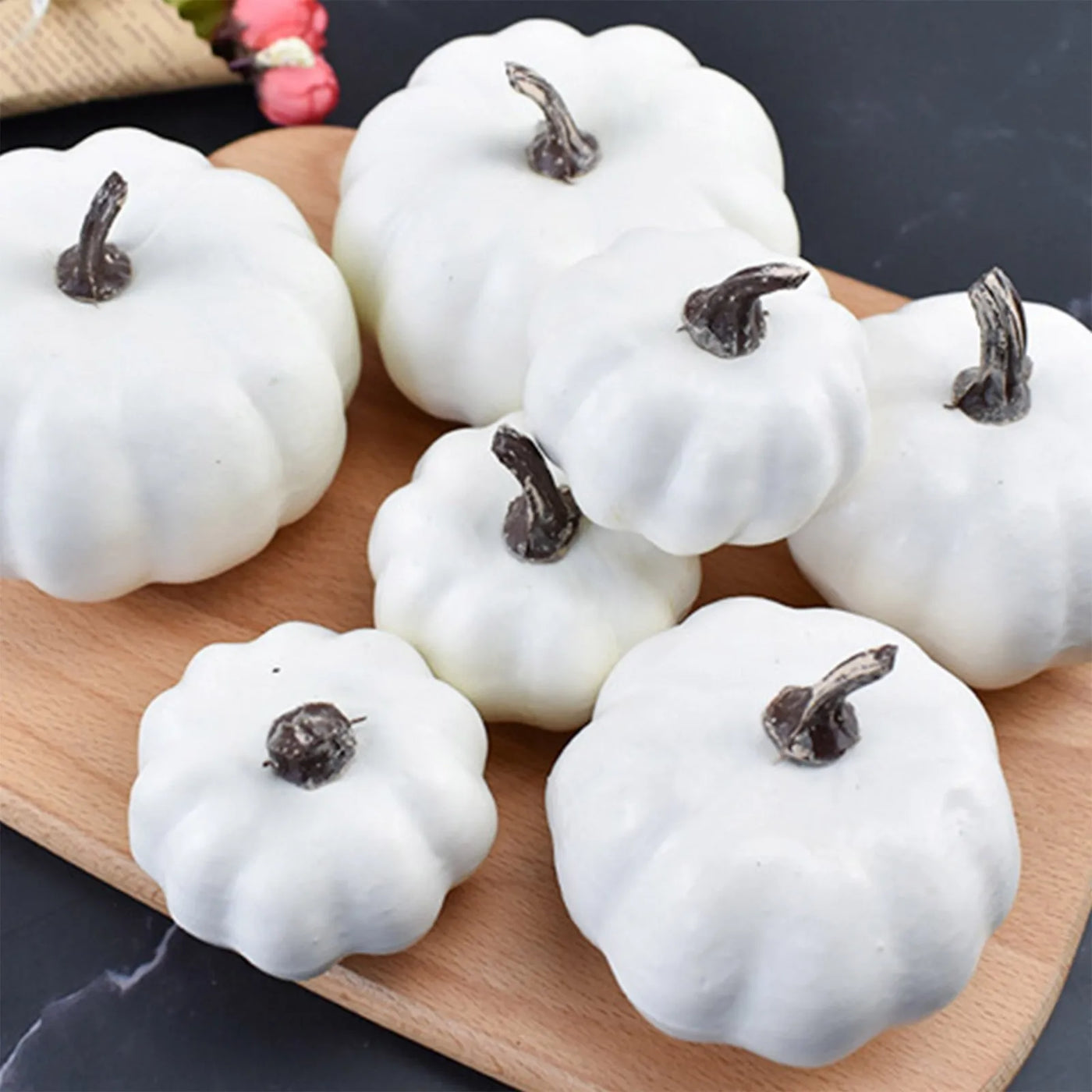 7pcs Thanksgiving Halloween Artificial Assorted Pumpkins Thanksgiving Decorations Party Supplies Autumn Fall DIY Craft
