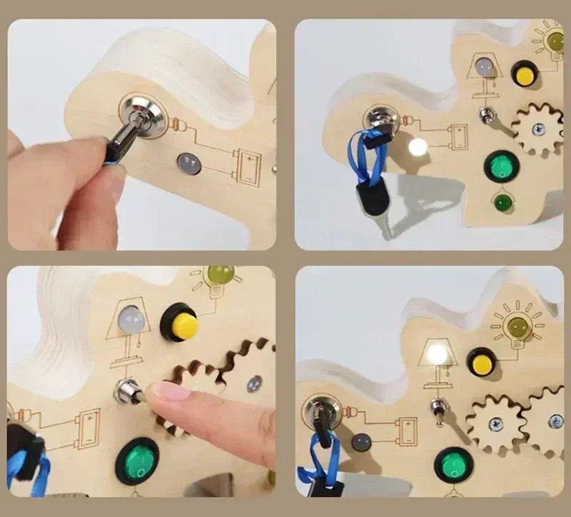 Montessori busy board sensory toys wooden with led light switch control travel activities children games for 2-4 years