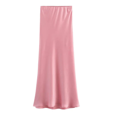 Satin Skirt Woman High Waist Elegant Long Skirts For Women Fashion Summer Midi Skirt Office Women's Skirts