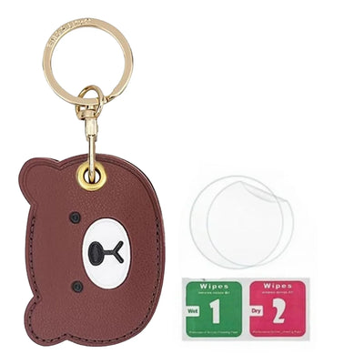 Brown bear AirTag leather keychain holder with hand straps