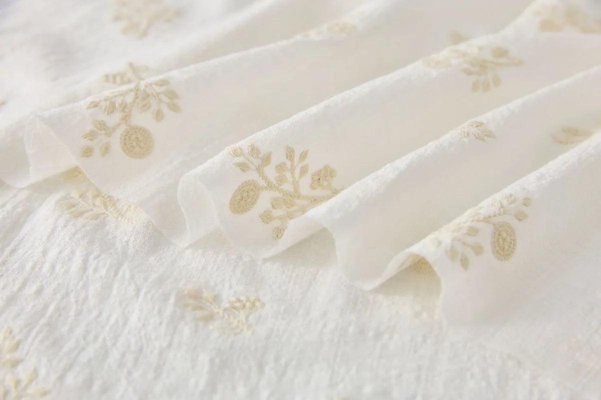 140x50cm embroidered slub cotton linen fabric clothing sewing diy women’s dress forest flower cloth