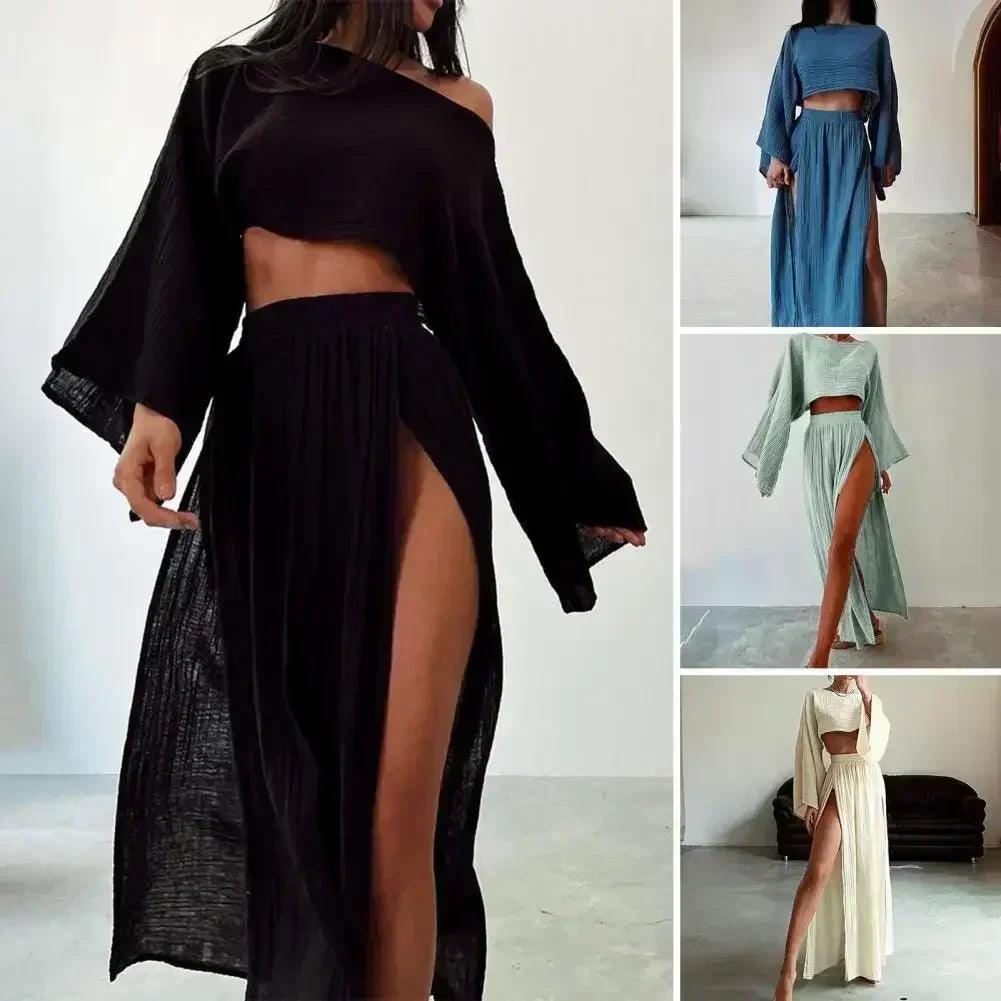 2 pcs/set women crop top ski rt set