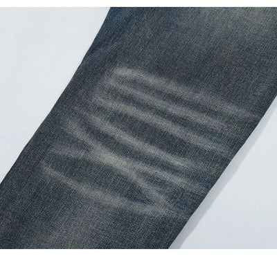 Fashionable new men's jeans with pleated elastic slim fit, retro washed blue jeans, high street designer hip-hop brand pants, ho