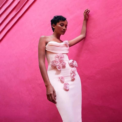 Pink Red Women Off the Shoulder Florals Bodycon