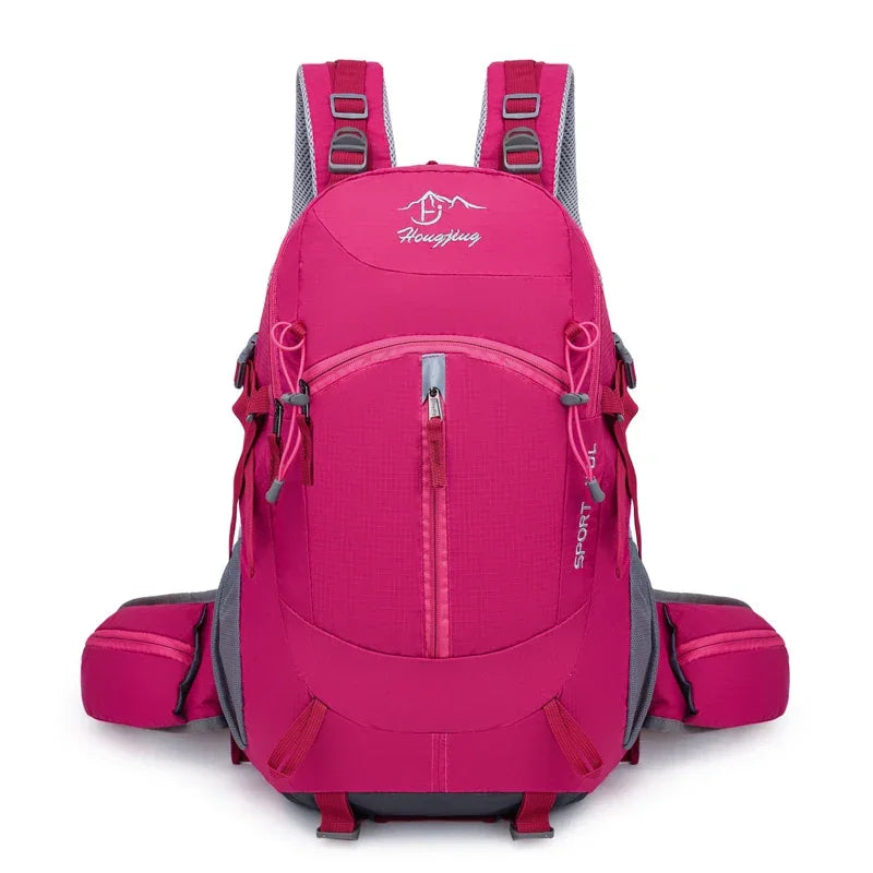 Fashionable and Wear-Resistant Outdoor Travel Backpack, Black and Red Contrasting Color Large-Capacity Mountaineering Bag with Waterproof Cover