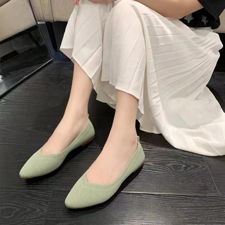 Women’s ballet casual shoes slip-on flats knitting ballerina pointe