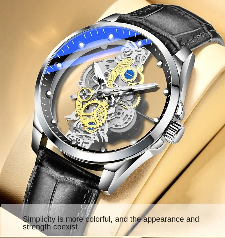 High-end Business Watch for Men's Watch Automatic Double Sided Transparent Hollow Waterproof and Luminous Quartz Watch for Men