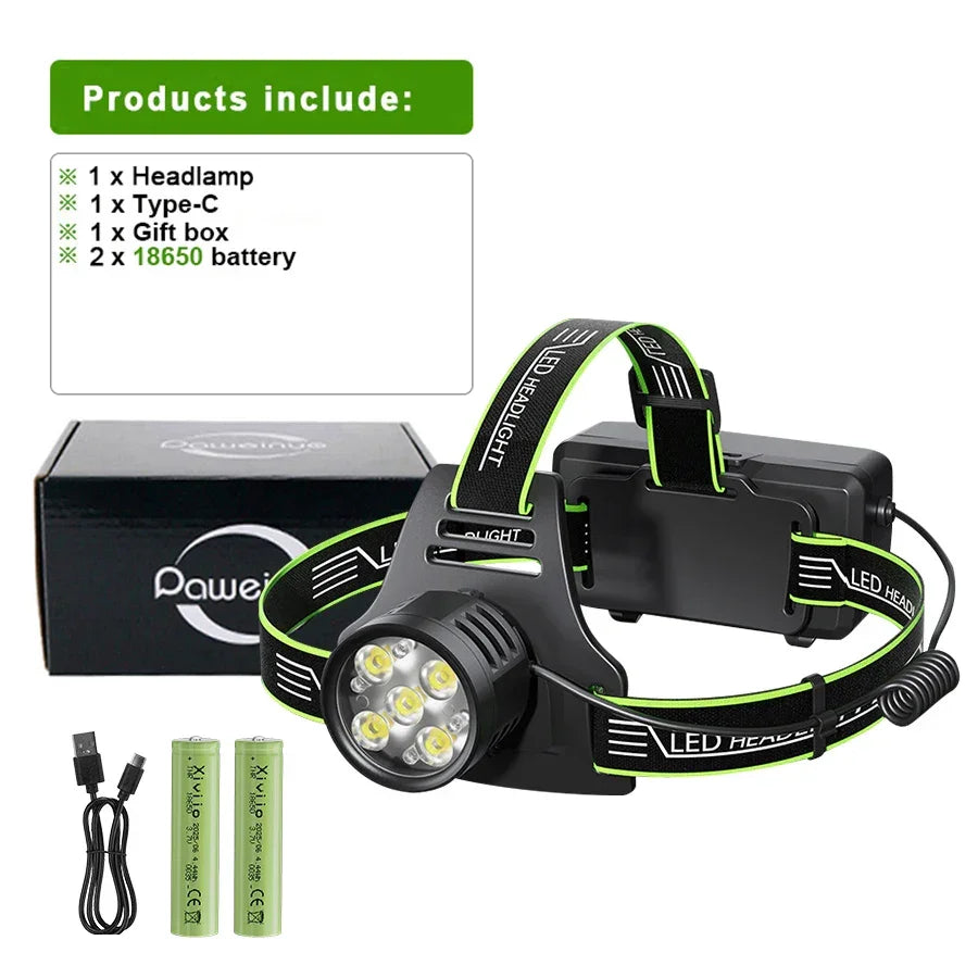 Super Portable Rechargeable Headlamp 5LED Fixed Focus Headlight Waterproof Outdoor Camping Fishing Mountaineering Work Head Lamp