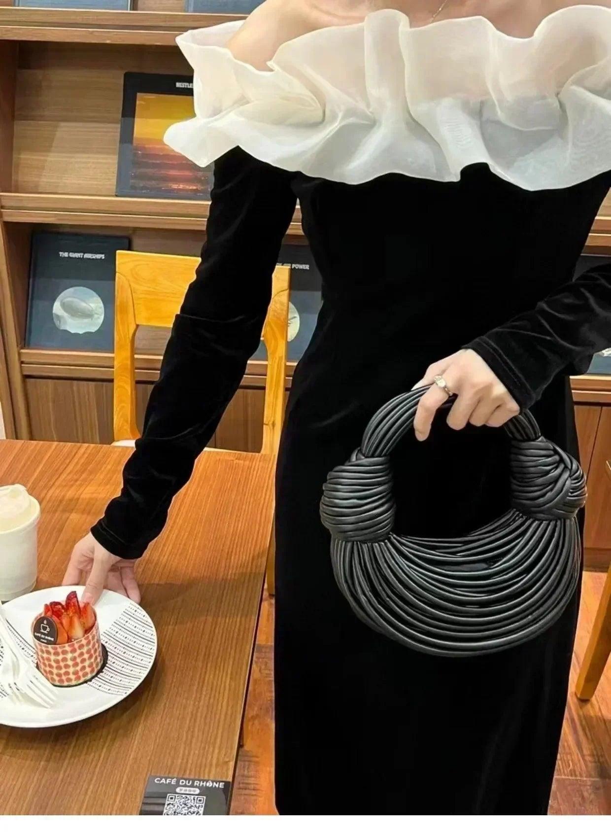 Handbags for women 2025 new in gold luxury designer brand handwoven noodle bags rope knotted pulled hobo silver evening