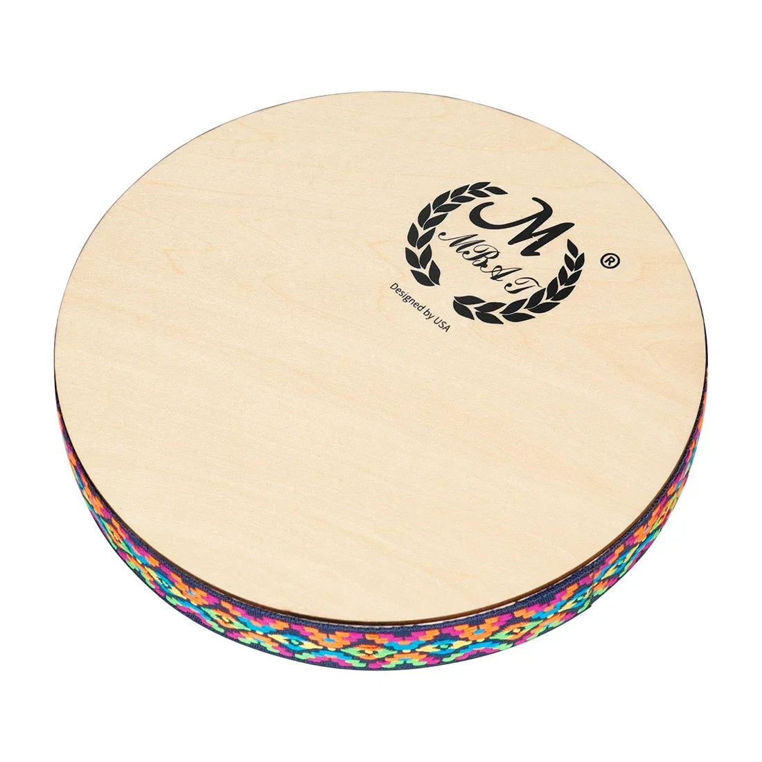 M MBAT 8 Inch Stream Drums Solid Wood Hand Carving Sun Pattern and Colorful Woven Trim Sea Wave Sound Percussion Instrument