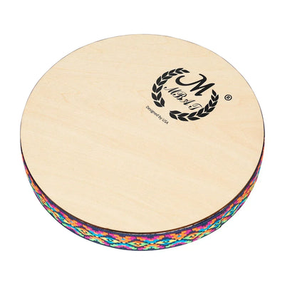 M MBAT 8 Inch Stream Drums Solid Wood Hand Carving Sun Pattern and Colorful Woven Trim Sea Wave Sound Percussion Instrument