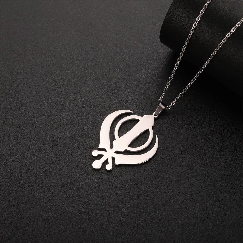 EUEAVAN Classic Sikhism Symbol Necklace for Women Men Stainless Steel Sikh Khanda Necklaces Religious Protection Amulet Jewelry