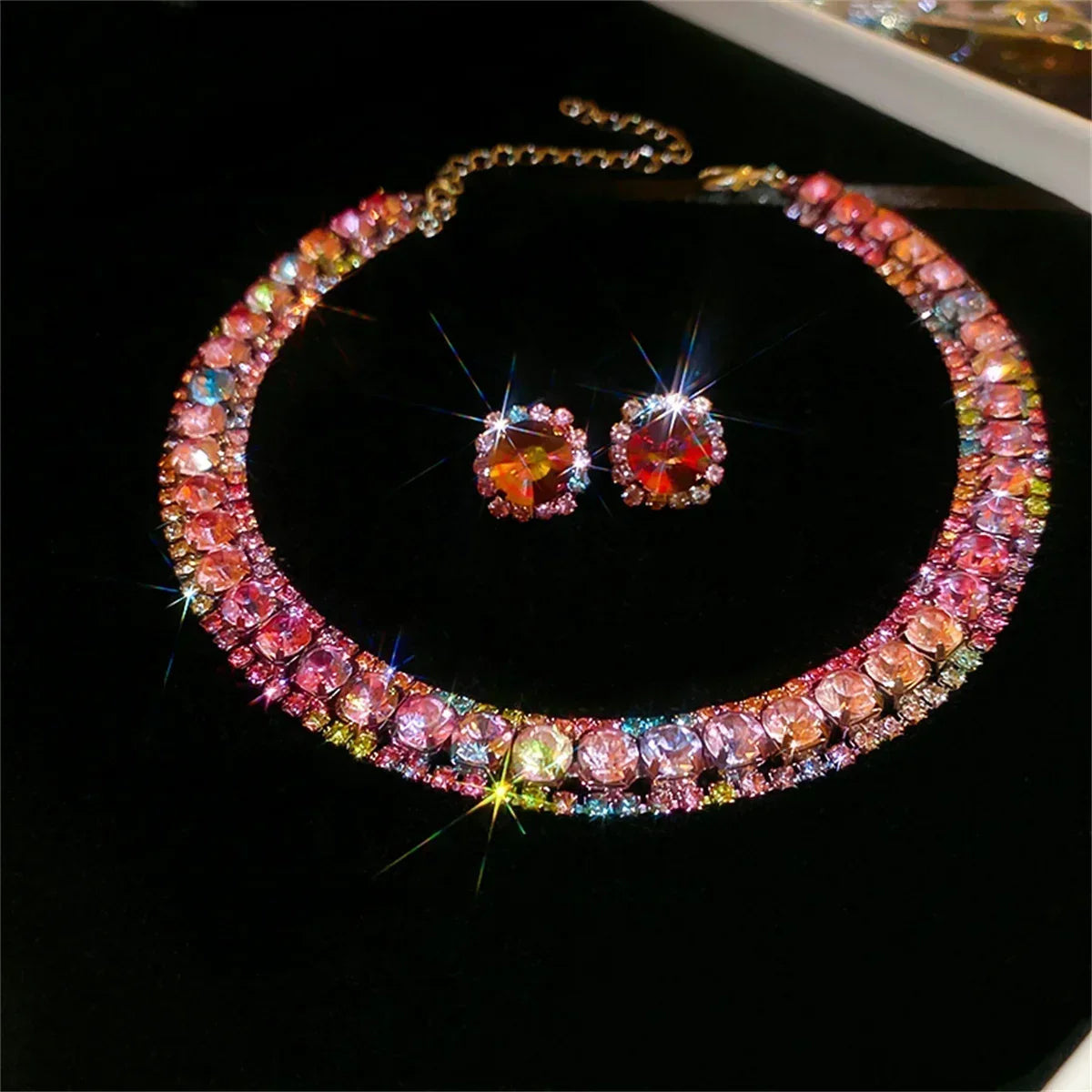 Luxury crystal necklace earrings set
