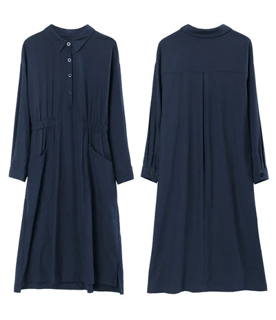 Summer Vintage Dresses for Women 2024 New Casual Loose Cotton Polo Collar Short Sleeve Office Lady Pleated Dresses Vestidos