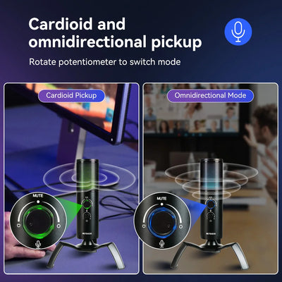 Retekess USB Dynamic Microphone TG101 Headphone Jack Mute Button RGB Gain Control Gaming MIC For PC PS5/4 Recording Streaming