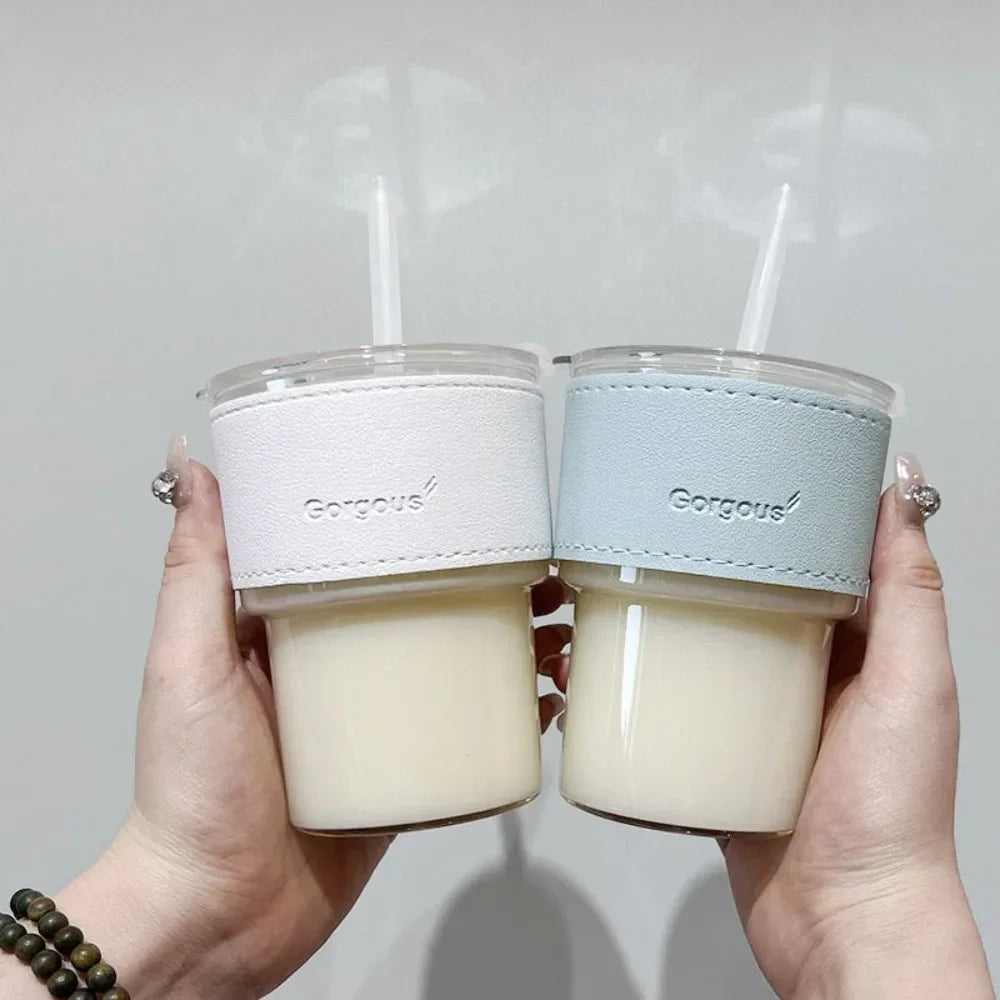 400ml with Lid Water Bottle New Creative with Straw Straw Cup Transparent Bamboo Cup Drink ware