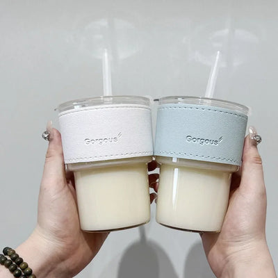 400ml with Lid Water Bottle New Creative with Straw Straw Cup Transparent Bamboo Cup Drink ware