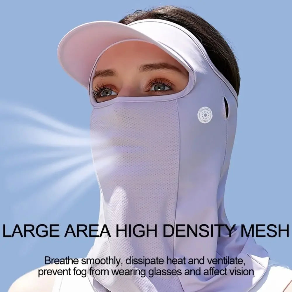 Trendy UPF50+ Sun Protection Mask Breathable Ice Silk Anti-UV Neck Scarf Full Face Neck Protection Sunshade Face Mask Summer