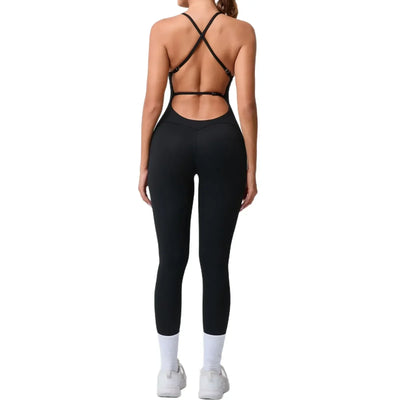 Seamless Yoga Jumpsuits Sports Fitness Cross Straps Beauty Back Peach Hip Raise Tight One-piece Gym Workout Tracksuits for Women
