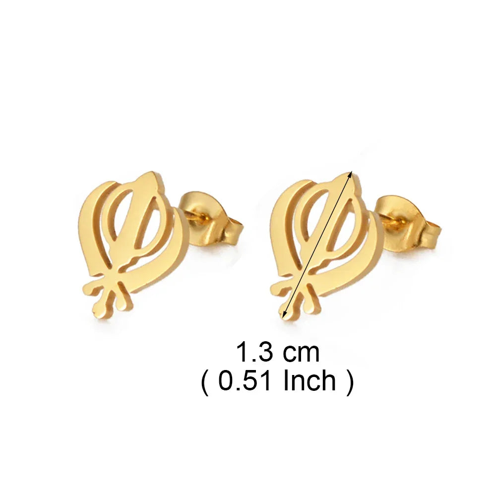 Anniyo Sikhism Stud Earrings Stainless Steel Sikh Khanda Jewelry India Pakistan Malaysia Punjab Religious @363521