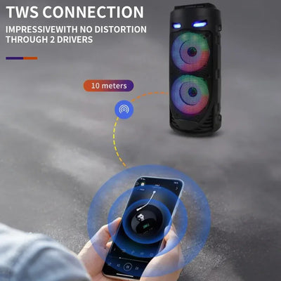 Bluetooth Wireless Speaker Stereo Speaker Support USB/TF/AUX/FM/BT/MIC Loud Boombox Speaker with Bass Lights for Outdoor Party