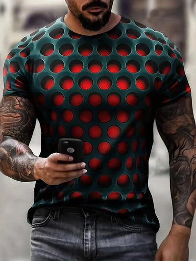 Optical Illusion 3D Print Graphic Round Neck T Shirt