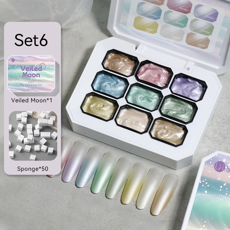 UR SUGAR 4 In 1 Pat Painting Gel Nail Polish Set 9 Colors Semi Permanent Soak Off UV LED Nails With Sponge Gradient For Nail DIY